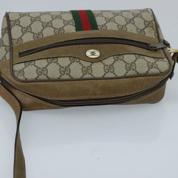 GUCCI GG Supreme Web Sherry Line Shoulder Bag PVC Beige Green Red Auth 98780 - Picture 6 of 16